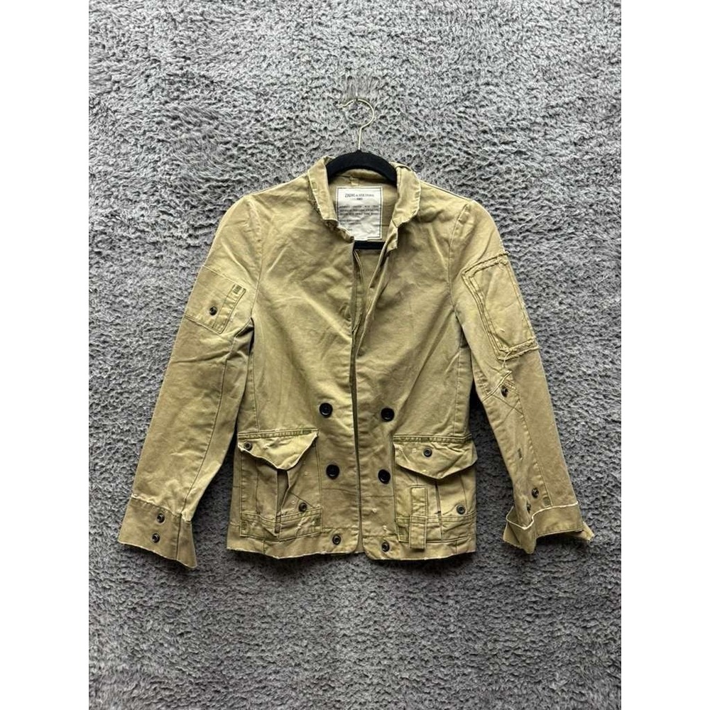 Zadig & Voltaire Vladimir Grunge Distressed Utility Jacket Khaki Womens Size XS‎